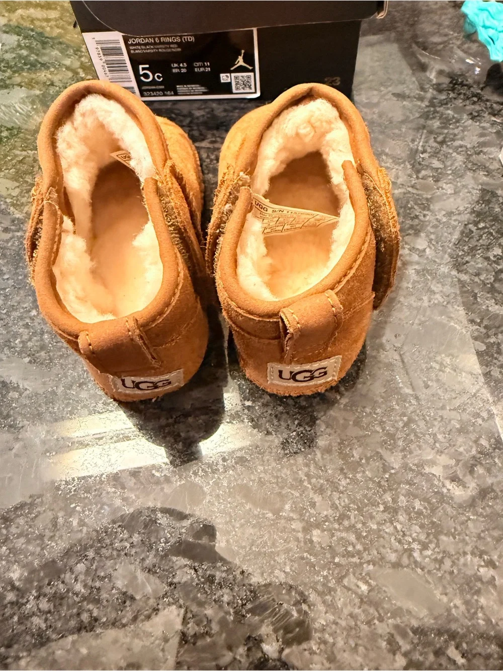 UGG Kids Chestnut Suede Faux-Shearling Slip-On Booties